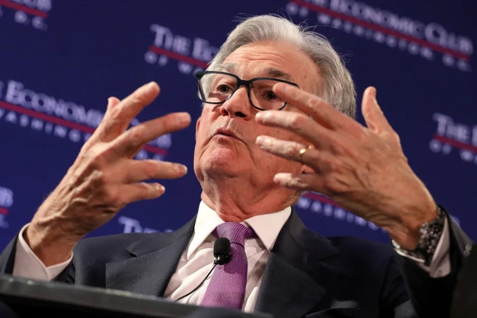 U.S. Federal Reserve Chair Jerome Powell responds to a question from David Rubenstein (not pictured) during an on-stage discussion at a meeting of The Economic Club of Washington, at the Renaissance Hotel in Washington, D.C., U.S, February 7, 2023. REUTERS/Amanda Andrade-Rhoades