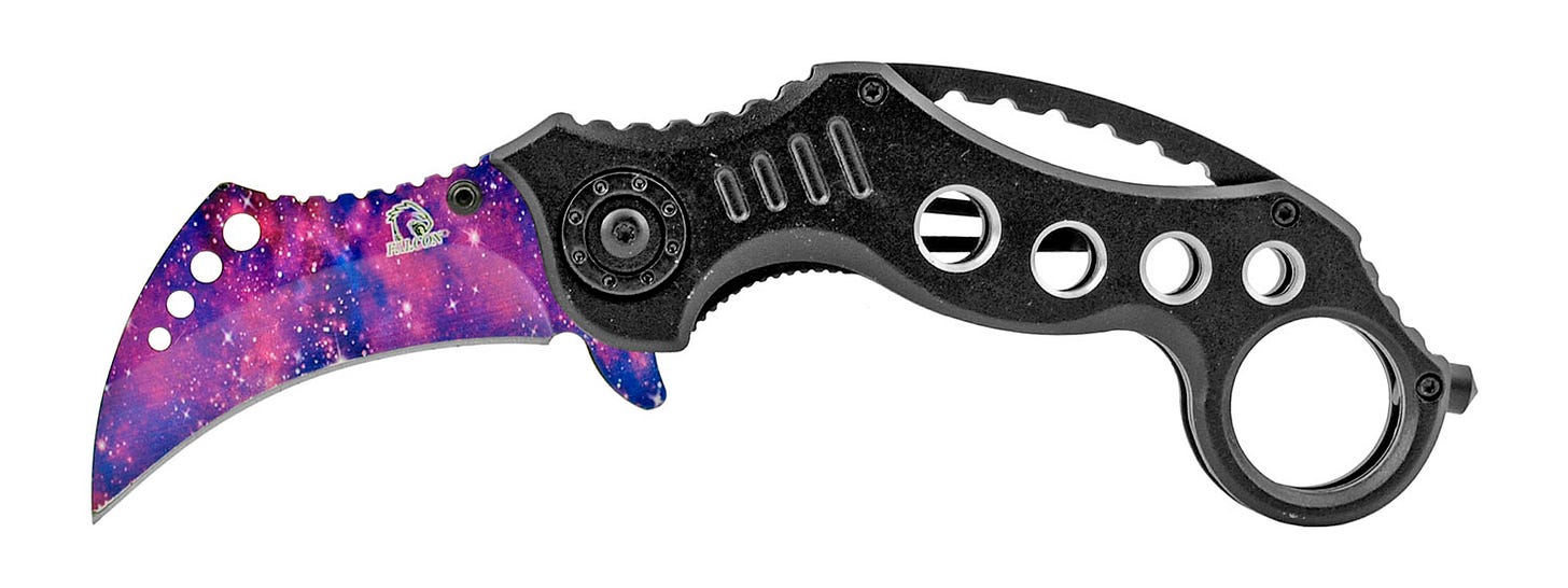 4.75" Karambit Fighting Talon Claw Folding Pocket Knife with Glass Breaker  - Night's Sky