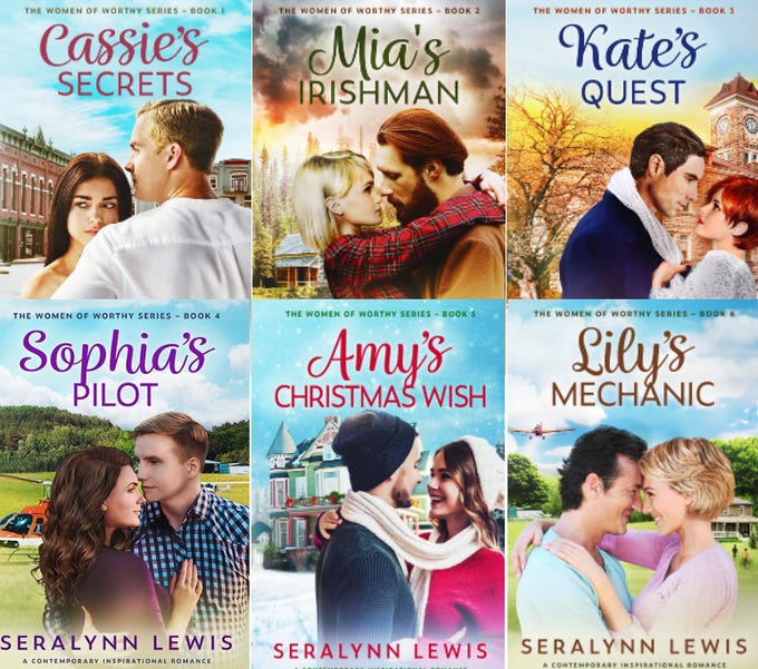 The Women of Worthy book covers, showing embracing couples.