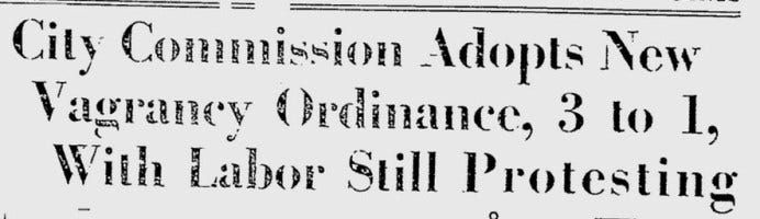 Miami City Commission Adopts a New Vagrancy Law in May of 1930.