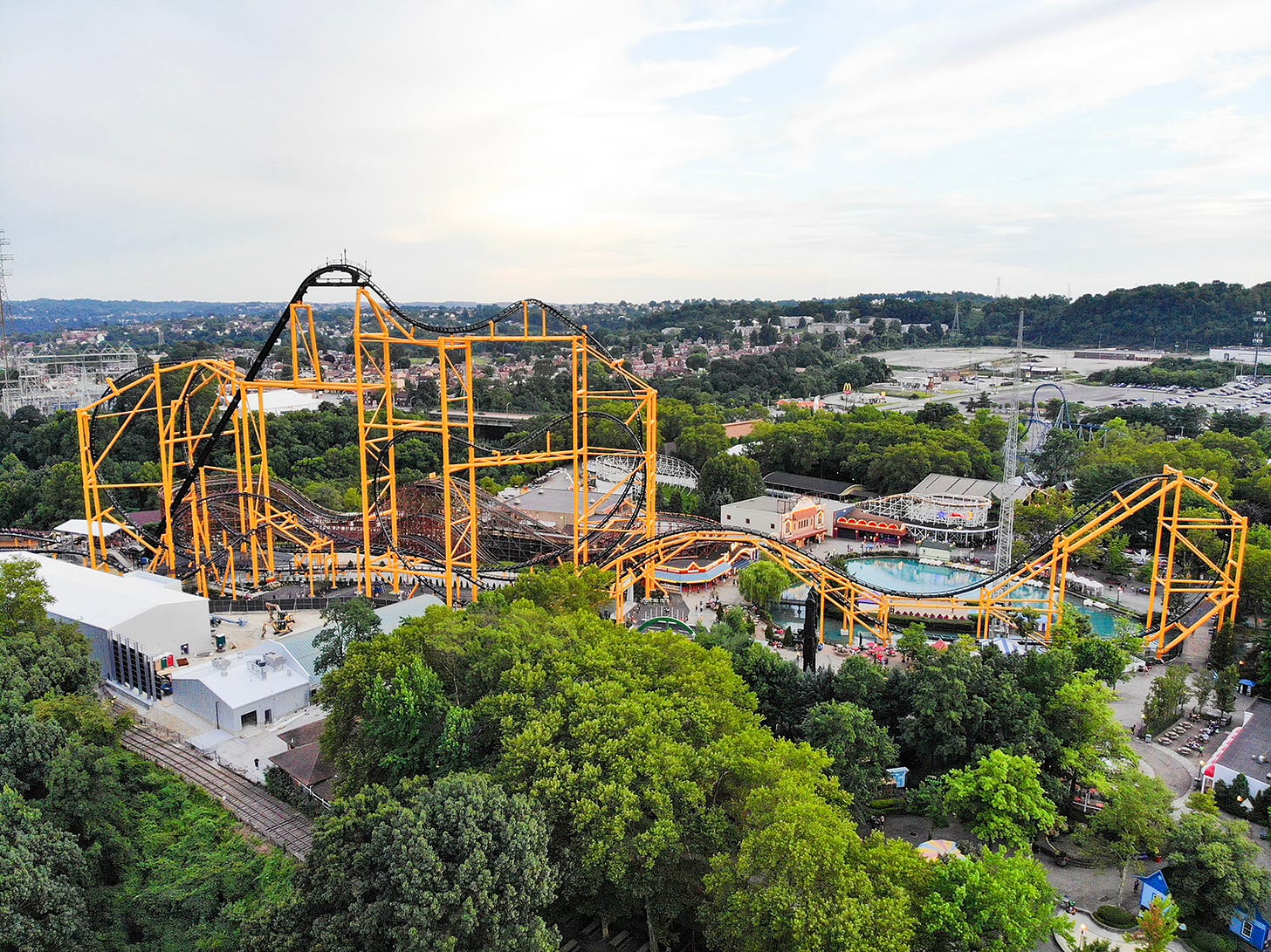 Steel Curtain coaster at Kennywood panorama