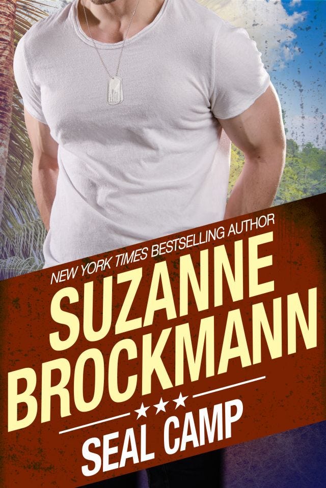 SEAL Camp by Suzanne Brockmann features a T-shirt and dog-tag wearing hunky SEAL torso! 