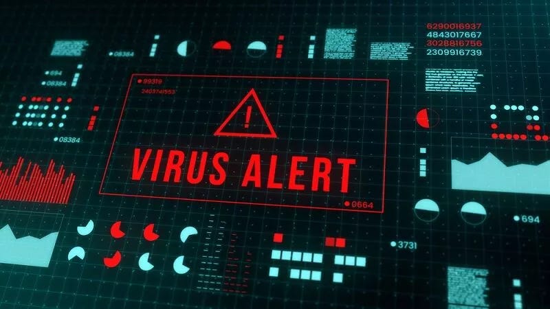 Prompt exibindo a mensagem alerta de virus