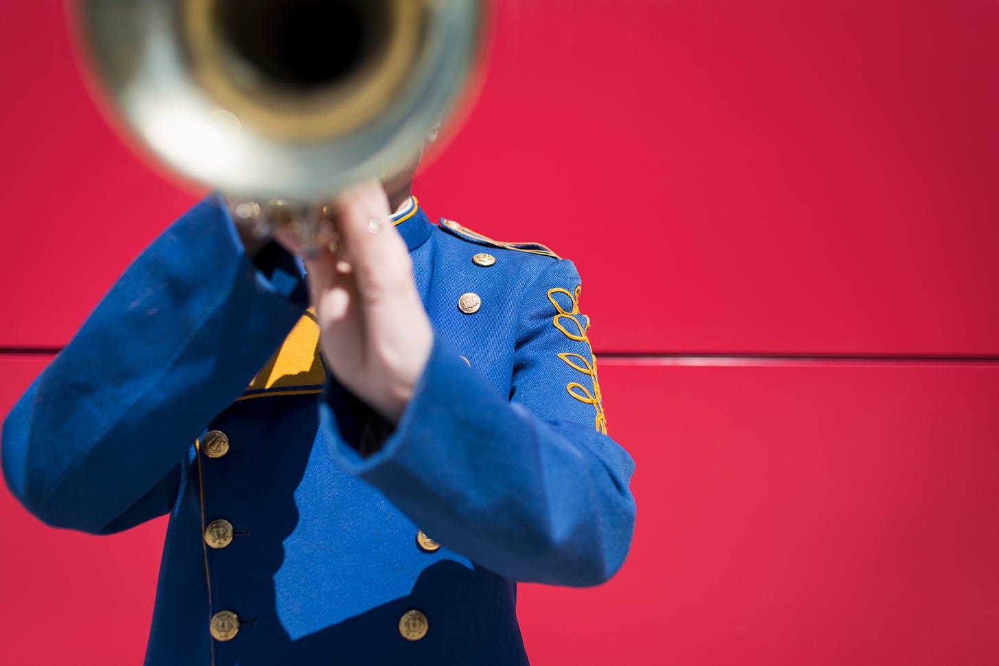 Trumpet player in marching band uniform