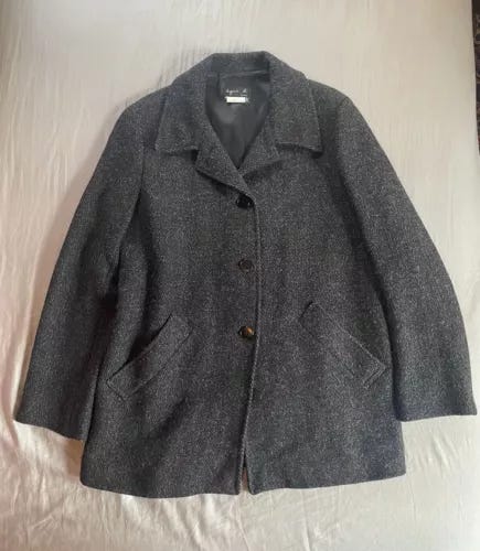 Agnes B Black Dark Grey Gray Wool Coat, EU 2 Small 100% Made In France Paris - Picture 1 of 7