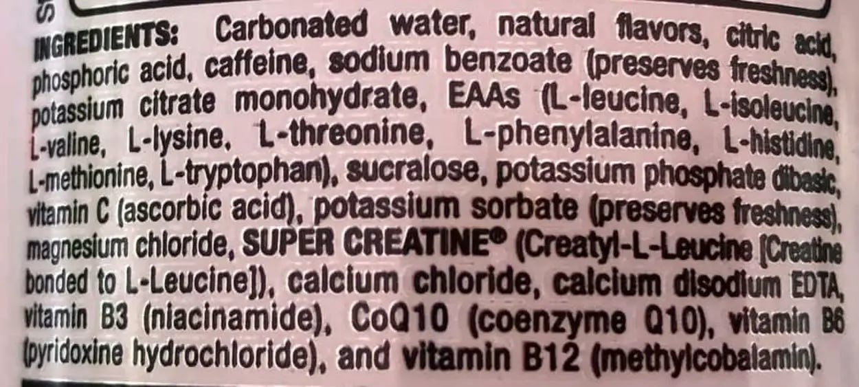 The ingredients list of Bang Energy Drink.