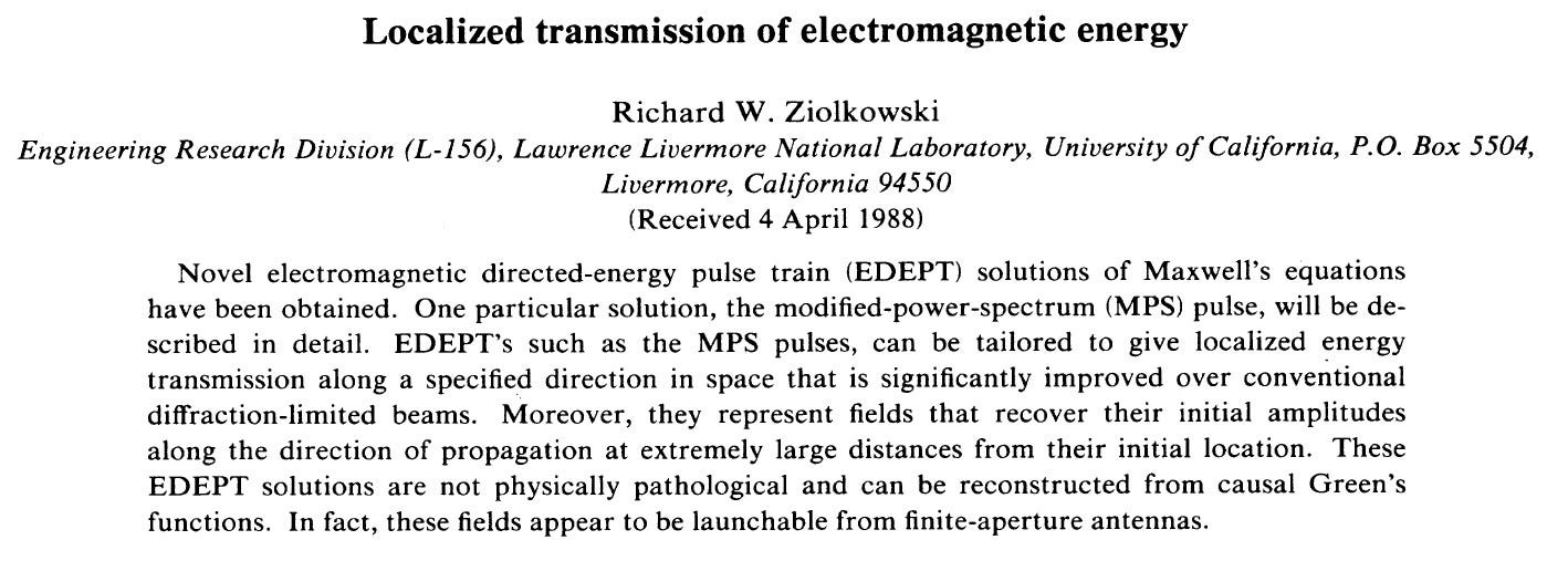 Localized transmission of electromagnetic energy EDEPT