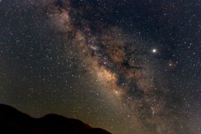 the night sky with the Milky Way shimmering brightly