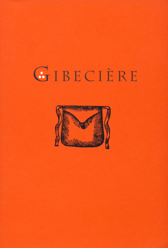 A red book cover with the word Gibecière and an illustration of a bag printed on it