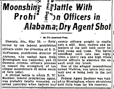 The Associated Press - Moonshine Battle With Prohibition Officers in  Alabama; Dry Agent Shot | Bureau of Alcohol, Tobacco, Firearms and  Explosives