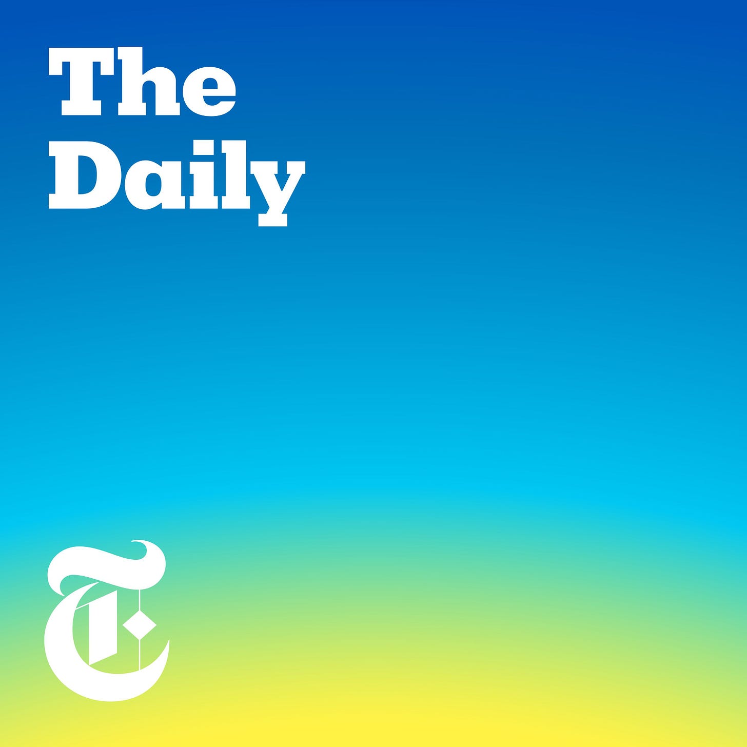 artwork van podcast The Daily waarop het logo van The New York Times te zien is met de kleuren blauw en geel als een abstractie van de opgaande zon, het begin van de dag