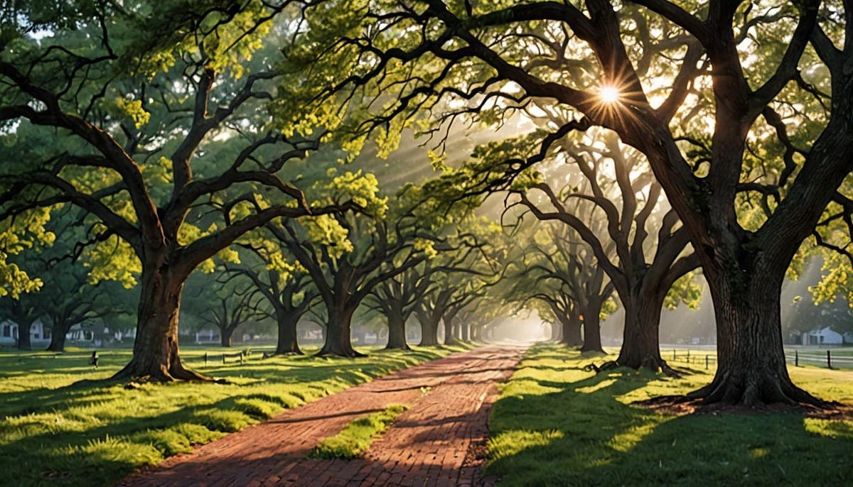 Woodland path at sunrise