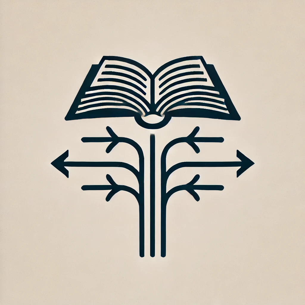 A minimalist graphic representing school choice efforts. The image features an open book with two distinct paths branching out, symbolizing the different educational options. The design is clean and simple, focusing on the concept of school choice without any additional text or symbols, using the imagery of a book and paths to represent educational freedom.