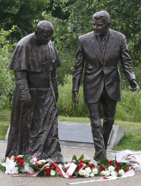 Poland Reagan and Pope Statue