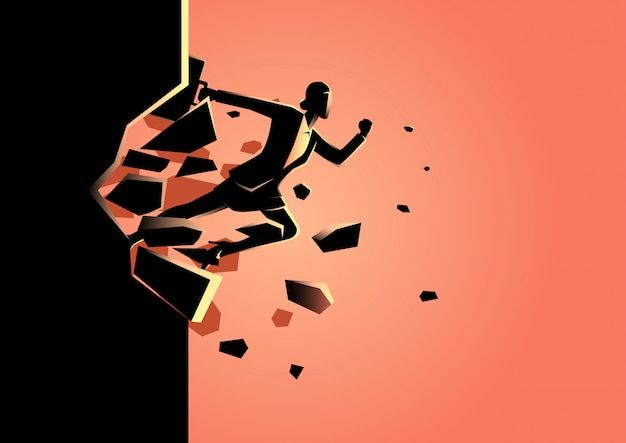This may contain: a man running up the side of a wall with shattered pieces in front of him