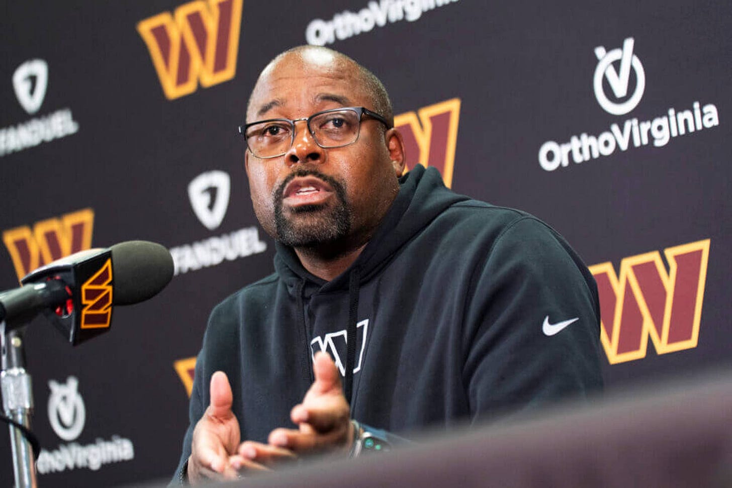 Washington Commanders new defensive coordinator Joe Whitt Jr., speaks during an NFL football news conference at Commanders Park in Ashburn, Va., Thursday, Feb. 15, 2024. (AP Photo/Manuel Balce Ceneta)