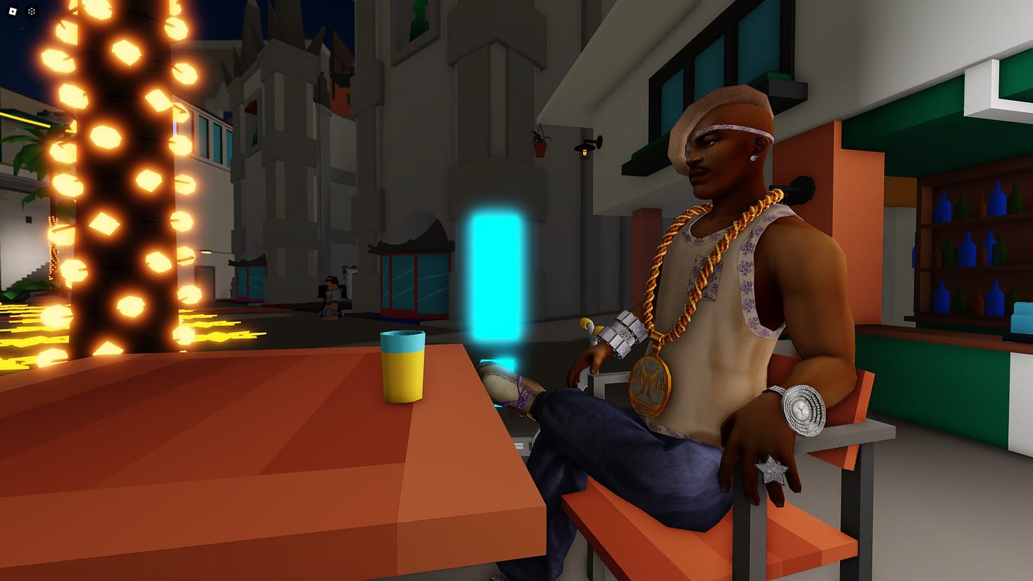 Slick Rick in the Pacsun Los Angeles Tycoon Roblox experience