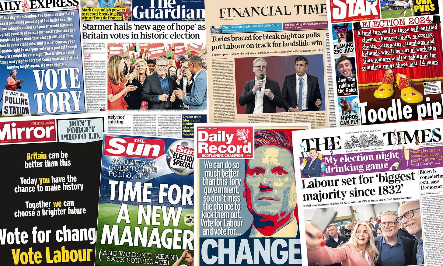 The UK papers anticipating a Labour victory.