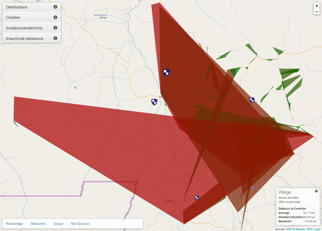 The village Nsoka, Muladila, has households that are over 170 km away
from its centroid, an error in the data.<span
data-label="fig:weird-clusters"></span>