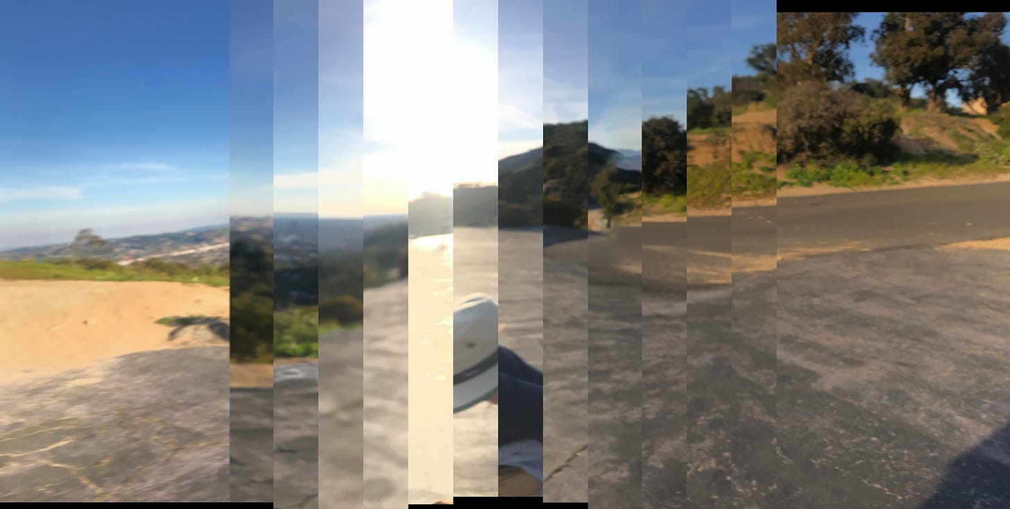 A composite image with vertical breaks in it.