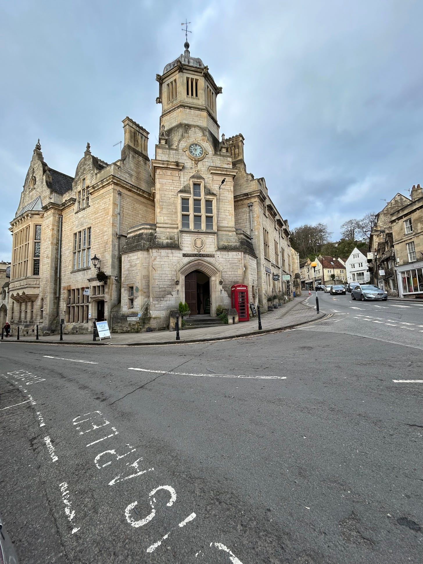 The Old Town Hall, Church Street, Bradford on Avon. It’s now St Thomas Moore Roman Catholic Church. The building is in both Church Street and Market Street. Image: Roland’s Travels