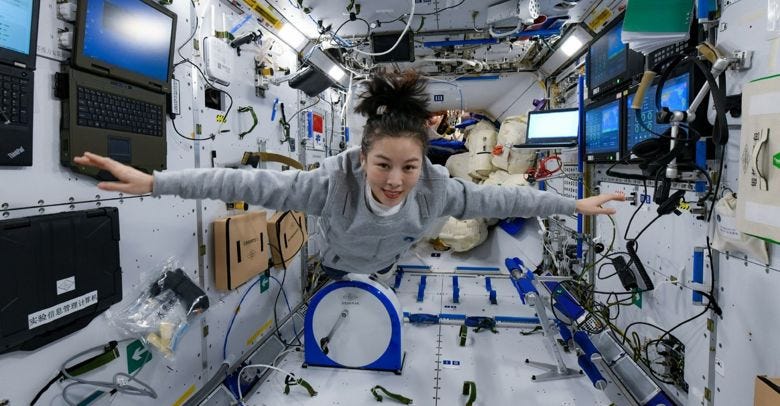 Wang Yaping inside the Tiangong Space Station during the Shenzhou 13 mission.