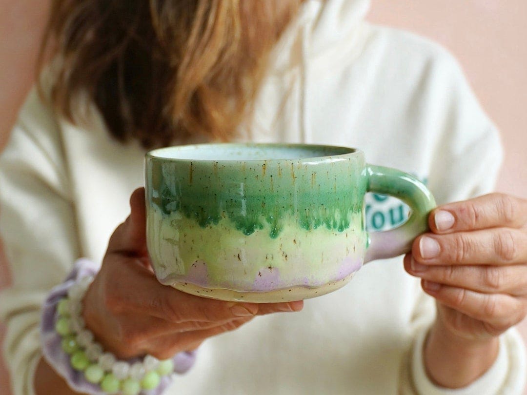 Jungle Style, Boho Design, Boho Ceramics, Wheel Thrown Mug, Exotic Mug,  Handmade Pottery, Nordic Design, Pastel Green and Purple, Cute Mug - Etsy