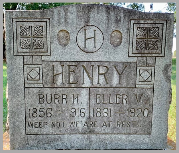 grave monument for Burr H. and Ella (inscription reads ELLER V.) grave monument for Burr H. and Ella (inscription reads ELLER V.)