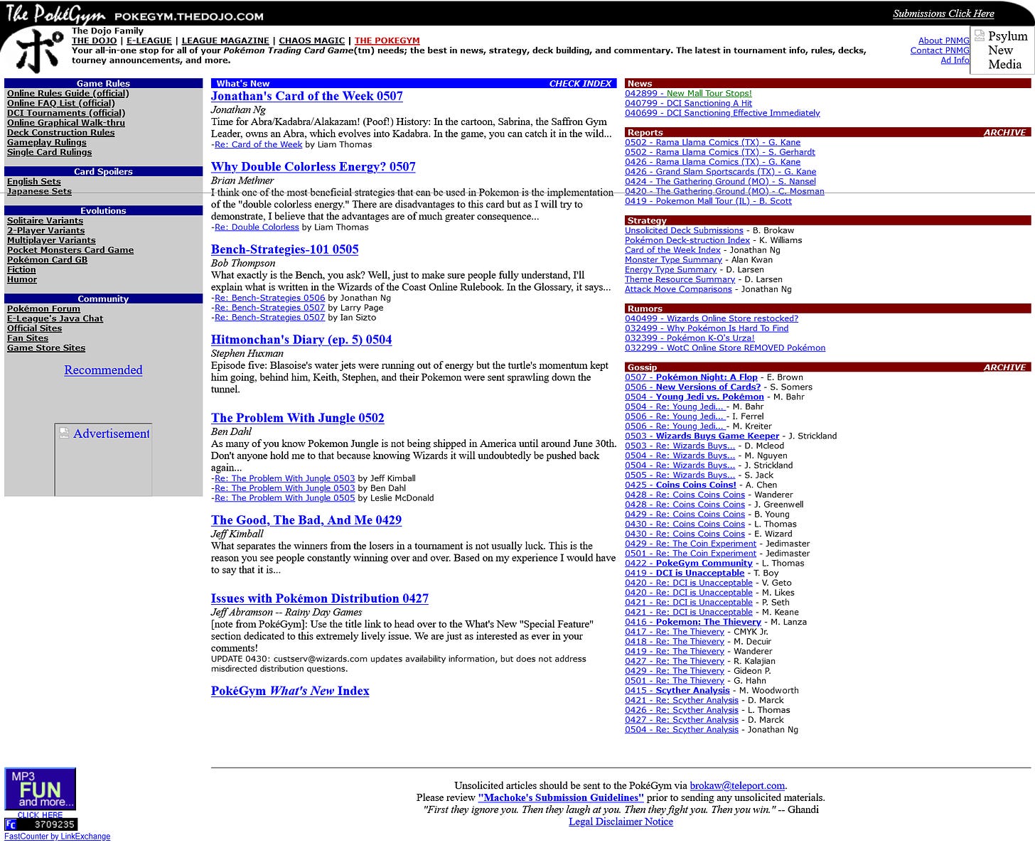 The PokéGym website in May 1999