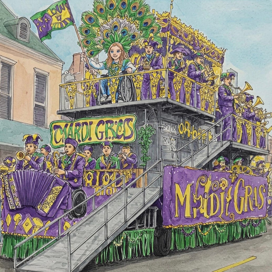 Image of disabled Krewe in NOLA parade