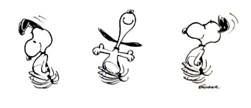 3 images of Snoopy dancing