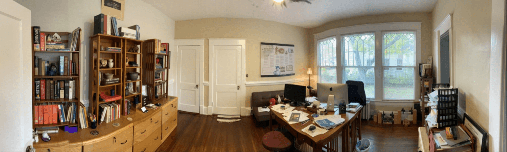 the-freelance-editor: panoramic view of new office space from rear entry