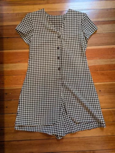 Vintage 60s 70s Romper Playsuit Short Skort Picnic Plaid Check Tie Back Medium 6 - Picture 1 of 14