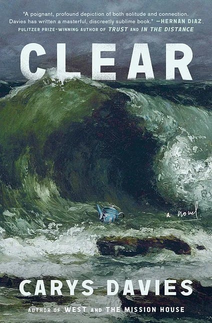 May be an illustration of text that says "poignant, profound depiction of both solitude and connection. Davies has written masterful, discreetly sublime book. -HERNAN DIAZ. PULITZER PRIZE WINNING AUTHOR OF TRUST AND IN HE DISTANCE CLEAR a no nov we CARYS DAVIES AUTHOR OF WEST AND WESTANDTHE THE MISSION HOUSE"