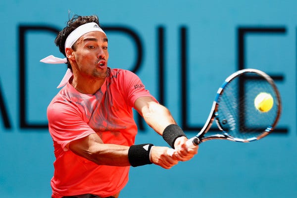 fabio fognini returning to grigor dimitrov 2015 rome masters open