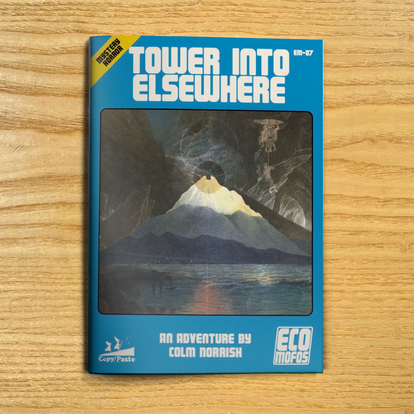 An image of the Towers Into Elsewhere module, featuring a landscape with an imposing mountain that seems to be glowing.