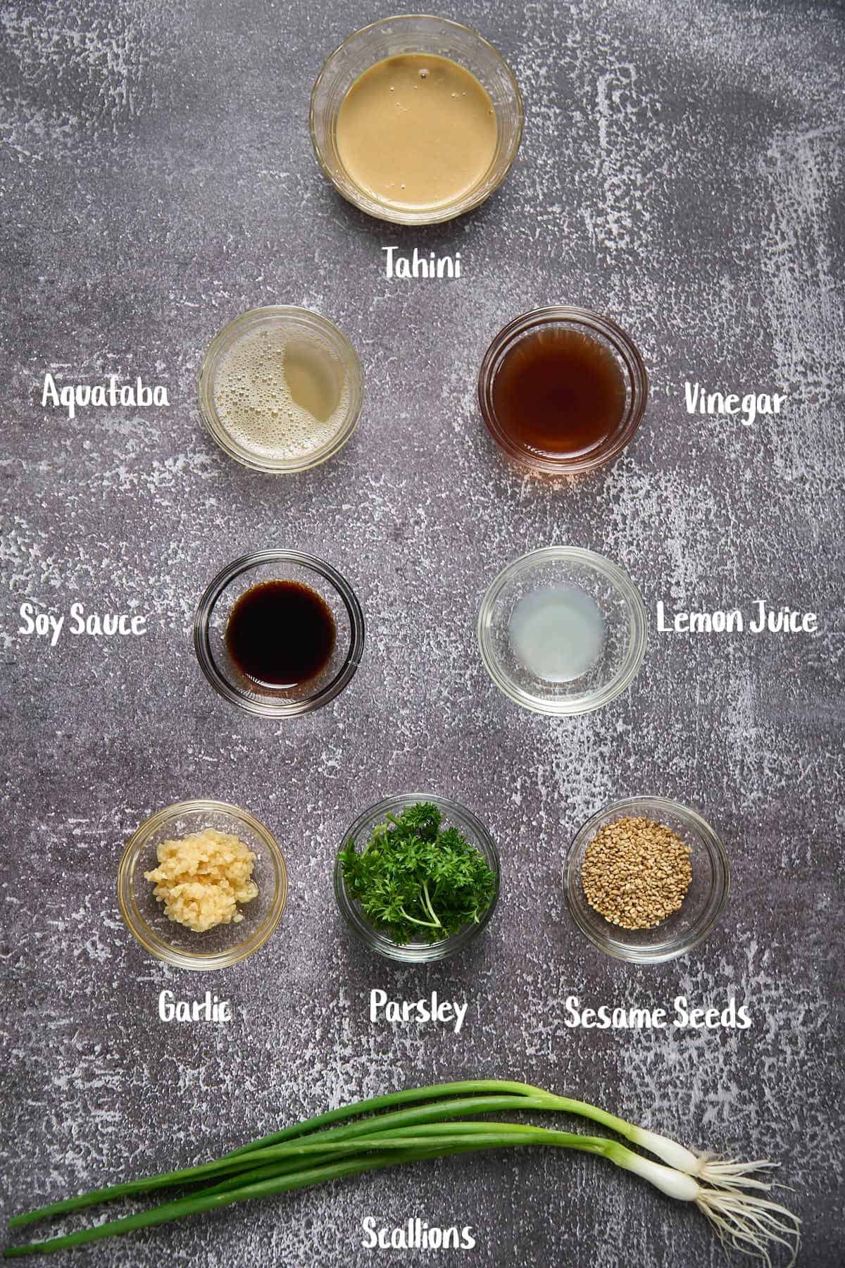 ingredients needed to make vegan tahini salad dressing