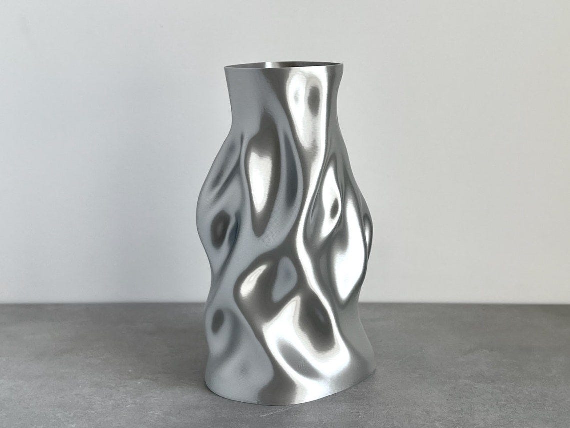 Wave Chrome Vase Modern Home Decor Futuristic Home Accent Sculpture Unique Gift Housewarming Gift for Her Vase 3D Print Watertight Ocean Art image 1