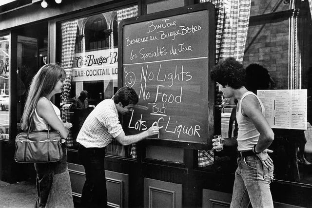 Restaurant sign during blackout