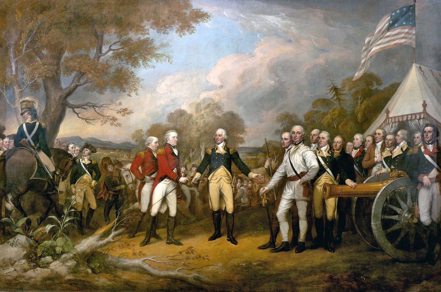 Surrender of General Burgoyne, by John Trumbull, c. 1821. Courtesy of the Architect of the Capitol.  Schuyler can be seen on the right side of the portrait, dressed in brown.