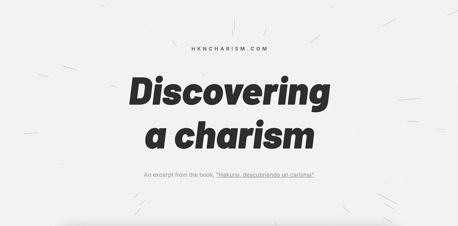 A preview of the Hakuna charism decalogue one-page website in English.