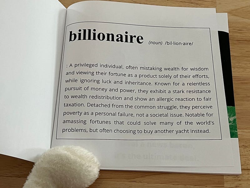 A page from the book, Billionaire, Billionaire, What Do You Steal?