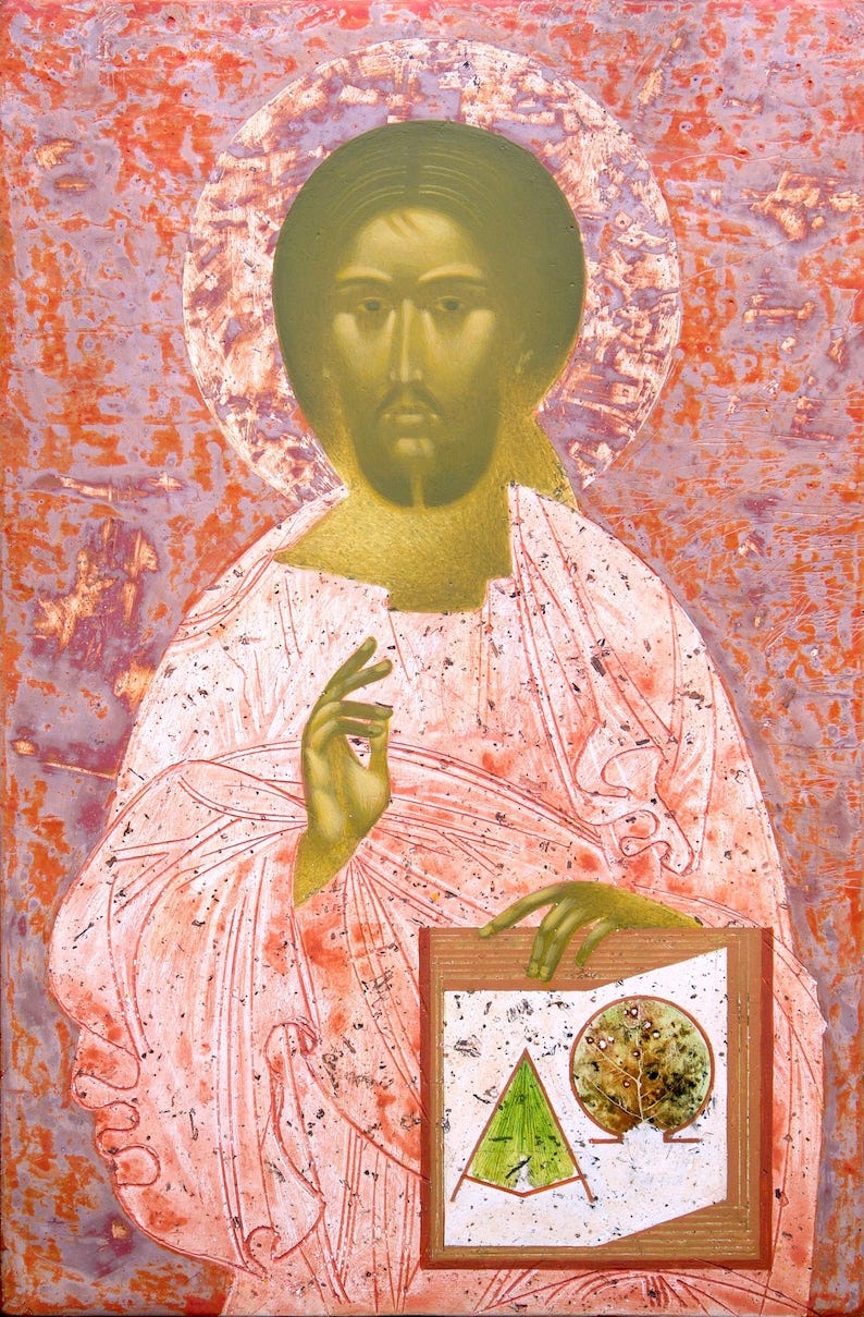 Christ, original print on natural canvas and stretcher of modern icon, made by Ivanka Demchuk image 1