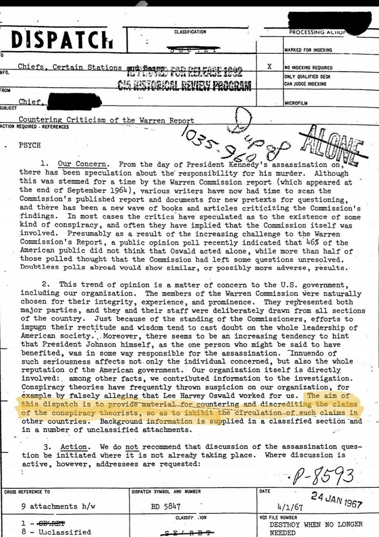 A 1967 CIA document discusses ways to shut down inquiry into the Kennedy Assassination