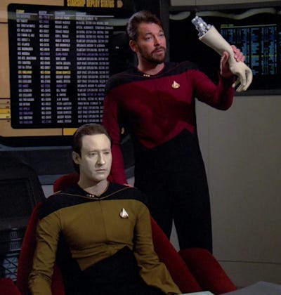 Data from Star Trek having his arm removed, but showing no reaction