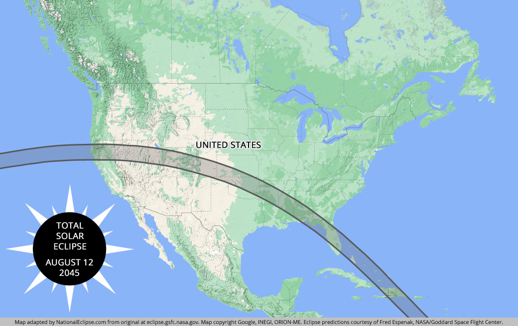 National Eclipse | Eclipse Maps | August 12, 2045 - Total Solar Eclipse