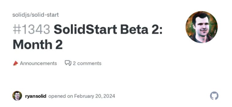 SolidStart Beta 2: Month 2