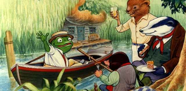 Toad waves to other characters from the Wind in the Willows