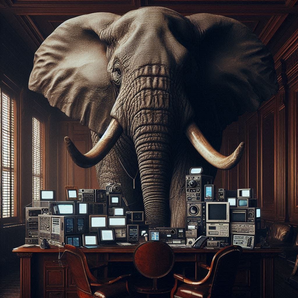 An elephant in the room where we keep all our technology Helmut Newton style