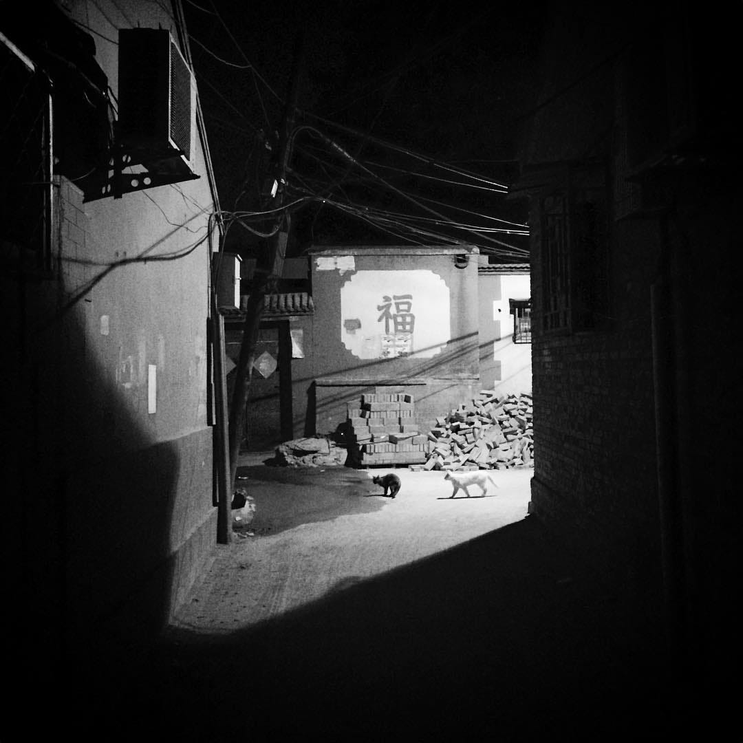 Nighttime in a Beijing hutong.